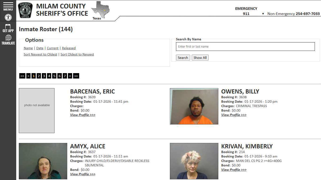 Inmate Roster - Current Inmates Booking Date Descending - Milam County Sheriff TX