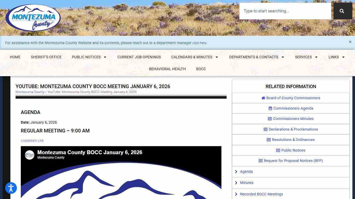 YouTube: Montezuma County BOCC Meeting January 6, 2026 <